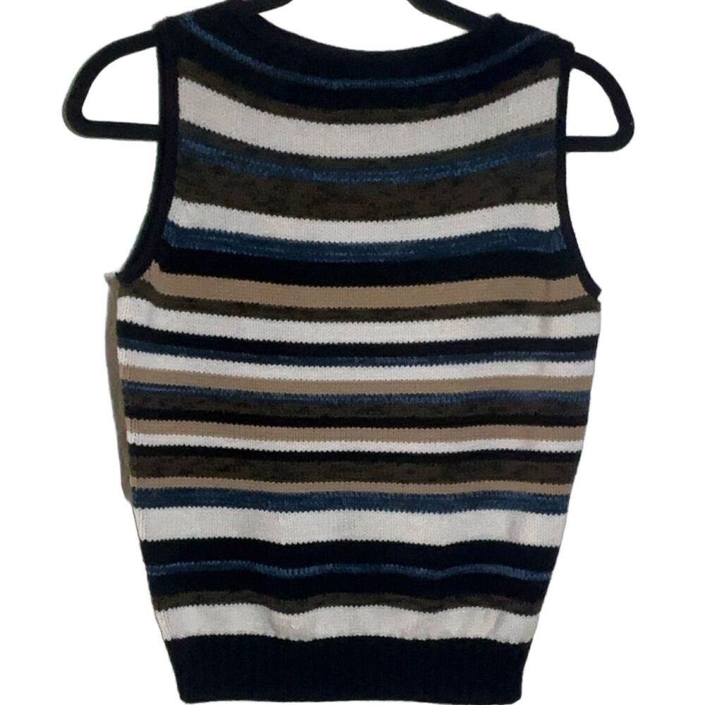 Vintage Valerie Stevens Sweater Vest Womens PM Petite Striped Knit Sleeveless